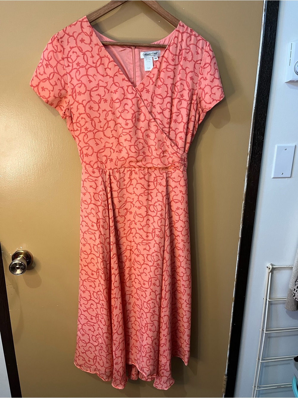 Coldwater Creek Coral Pink Printed Midi Dress | 10 | PTP 17”